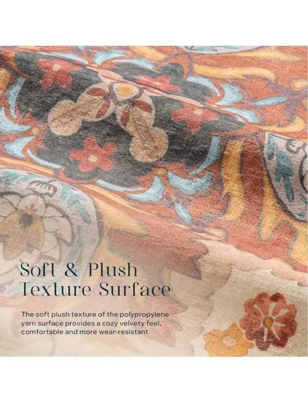 Rug 9'x12' NonSlip Vintage Boho Rug Room, Bedroom Dining Room RUST Orange Floral